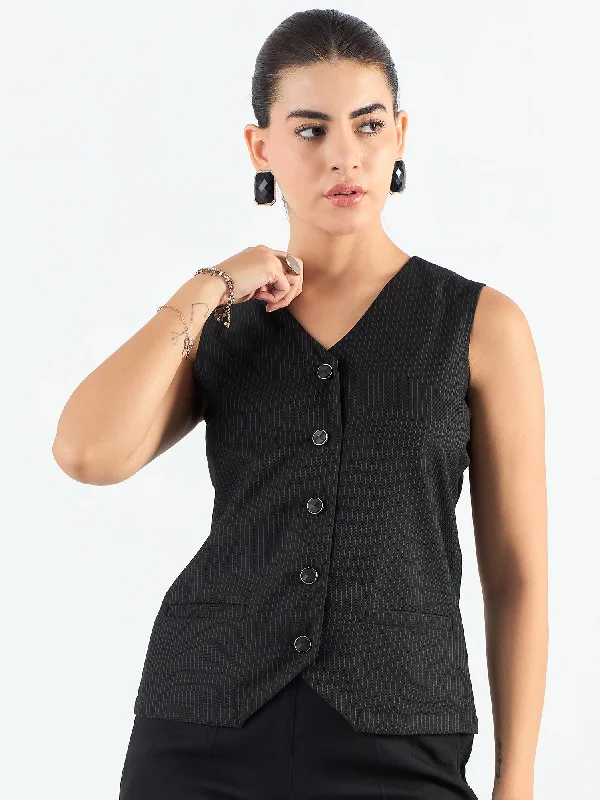 V-Neck Striped Sleeveless Vest Coat Athletic Women's High - 