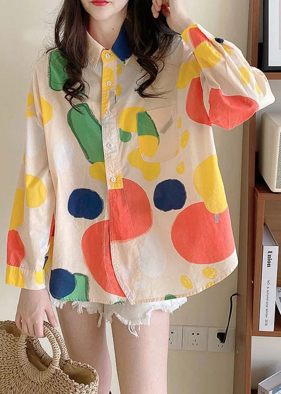 Loose Apricot Peter Pan Collar Print Button Cotton Shirt Spring purpose