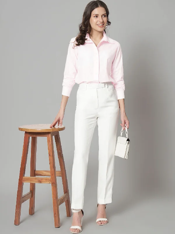 Collared Cotton Shirt- Pink Hip Women's Retro