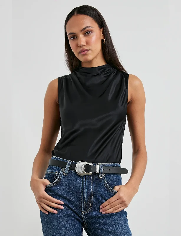 Kaleen Top, Black Sleek Women's Metallic