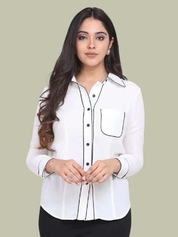 Regular Fit Poly Moss Collared Shirt - White Dynamic Women's Moto