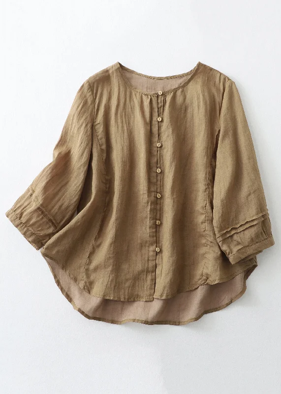 Loose Khaki Button Low High Design Cotton Blouse Spring Refined Women's Velvet