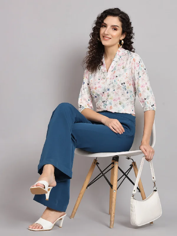 Floral Printed Regular Fit Notch Collar Shirt - White Practical Women's Quick - dry