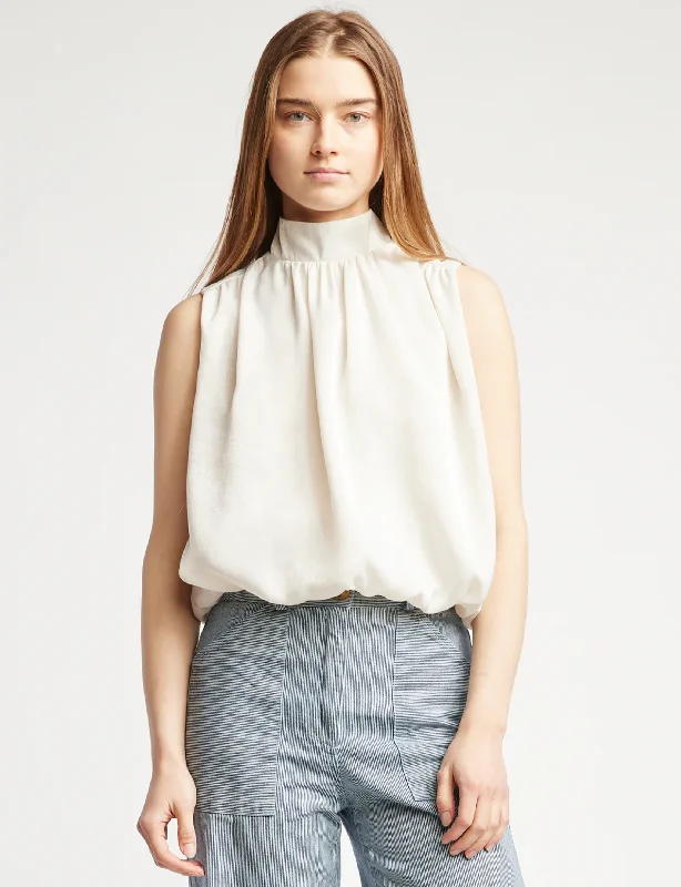 Cora Sleeveless Blouse, Cream Satin Laid - back Women's Vibe