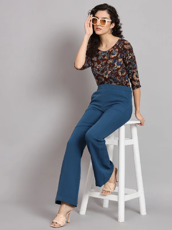 Floral Cotton Top - Brown Casual Women's Loose - fitting
