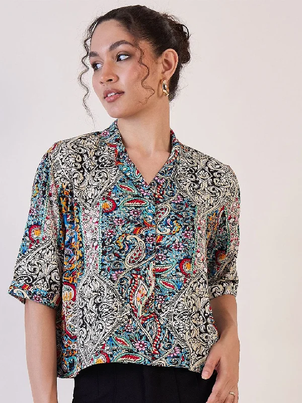Multicolor Notch Collar Boxy Top Elegant Women's Formal 