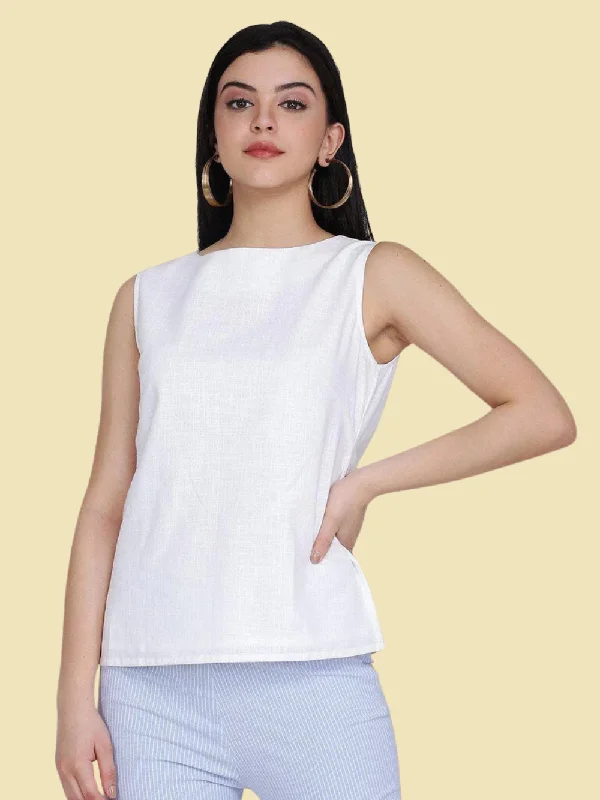Cotton Sleeveless Top - White Artistic Women's Avant - 