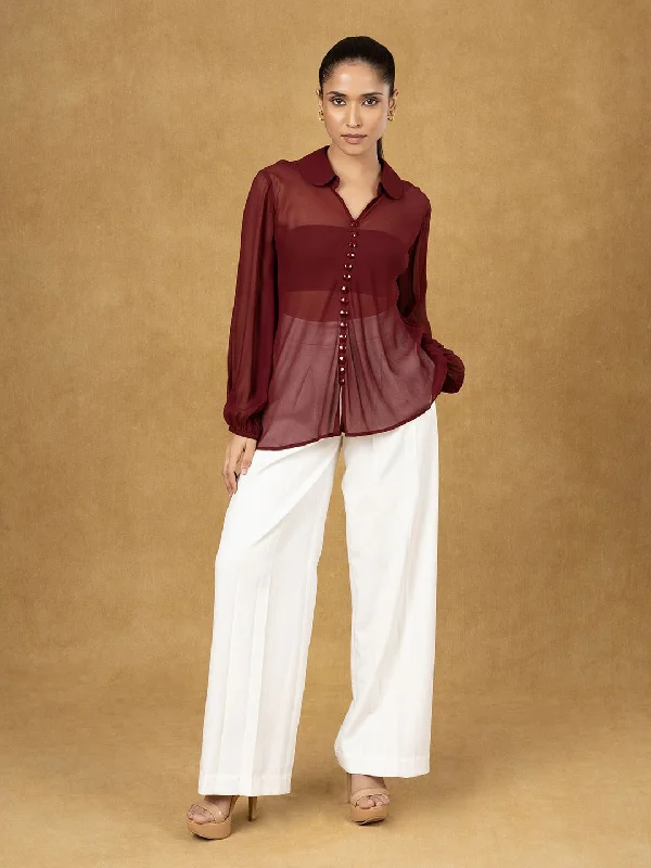 Maroon Solid Button Top Classic Women's Pin - striped