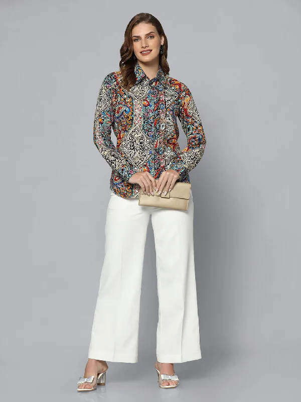 Rayon Printed Multicolor Regular Fit Collared Shirt Disco