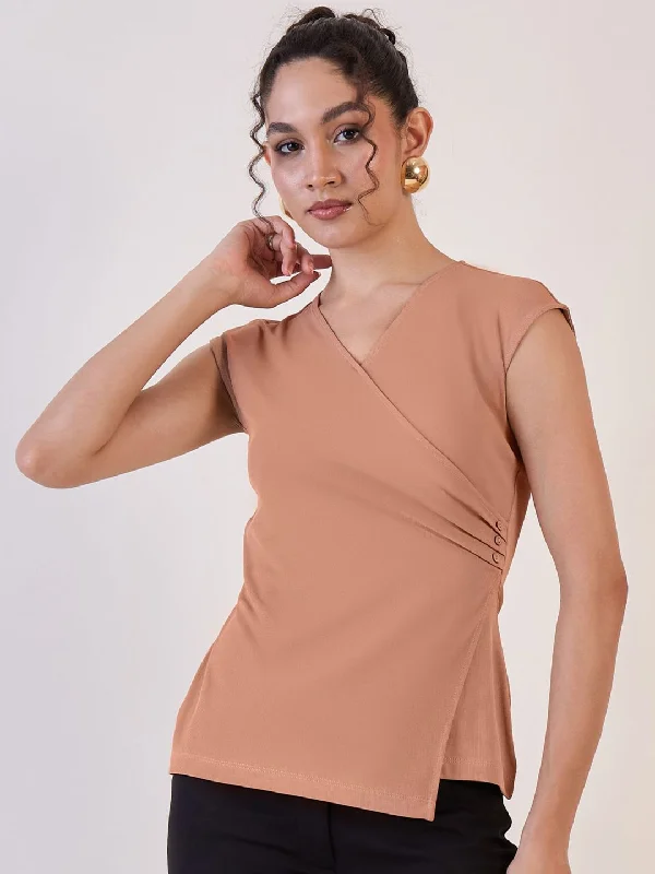 Camel Brown Wrap Knitted Regular Top Cool Women's Skate