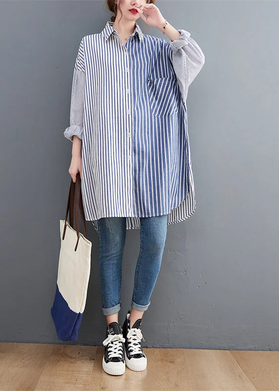 Oversized Colorblock Peter Pan Collar Striped Cotton Shirts Spring Laid - back Women's Vibe Oversized Colorblock Peter Pan Collar Striped Cotton Shirts Spring Laid - back Women's Vibe