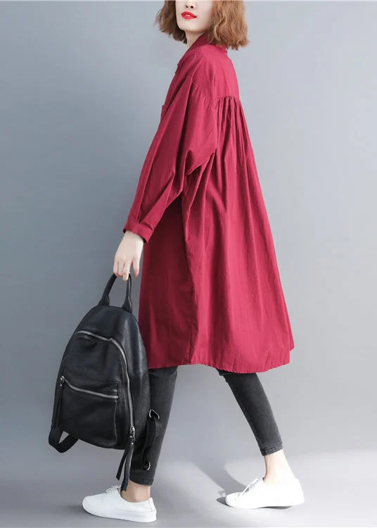 Boutique Red Peter Pan Collar Wrinkled Cotton Shirt Top Spring Athletic Women's 