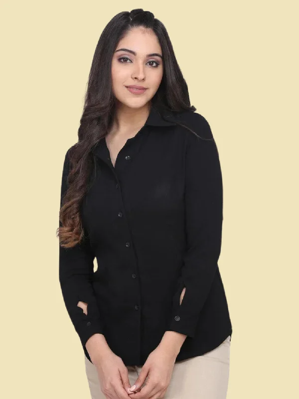 Button Detailed Collared Shirt - Black Contemporary 