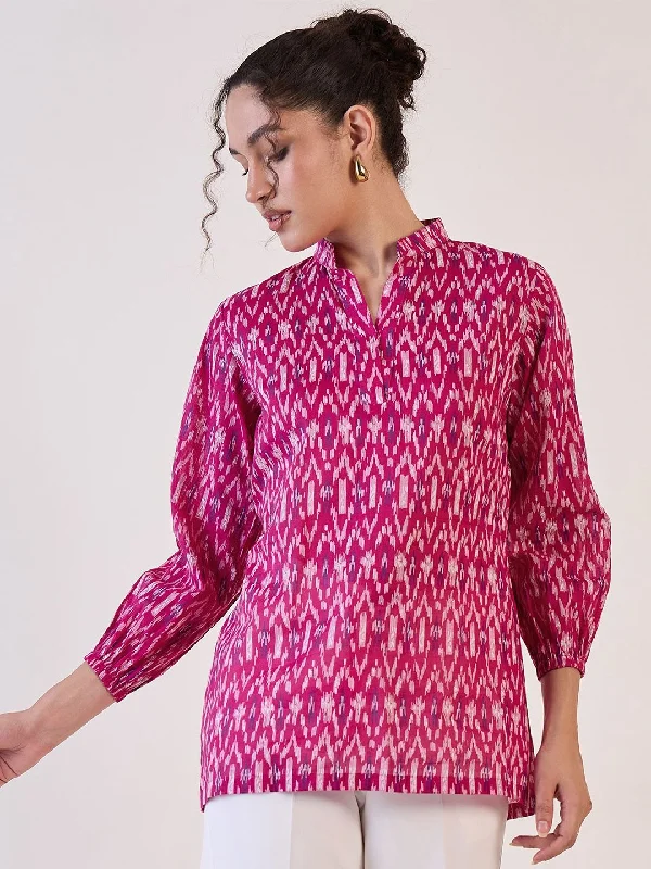 Pink Ikat Print Basic Top Athletic Women's High - 