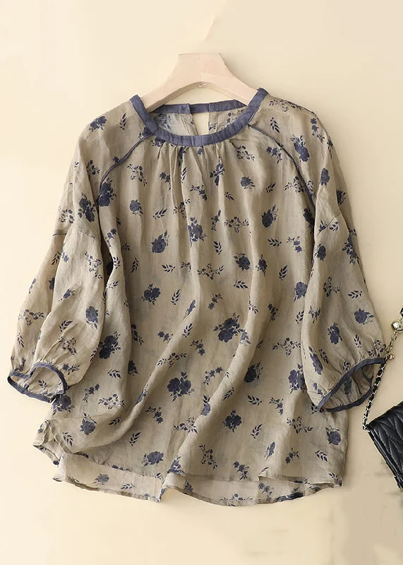 Loose Khaki Print Button Cotton T Shirt Bracelet Sleeve British Gentlewoman Style
