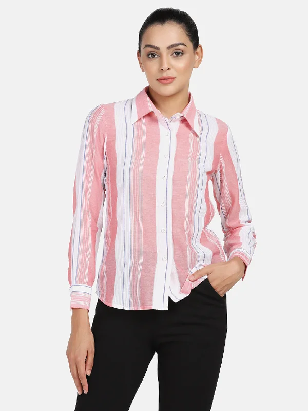 Striped Cotton Shirt - Peach Elegant Women's Formal 