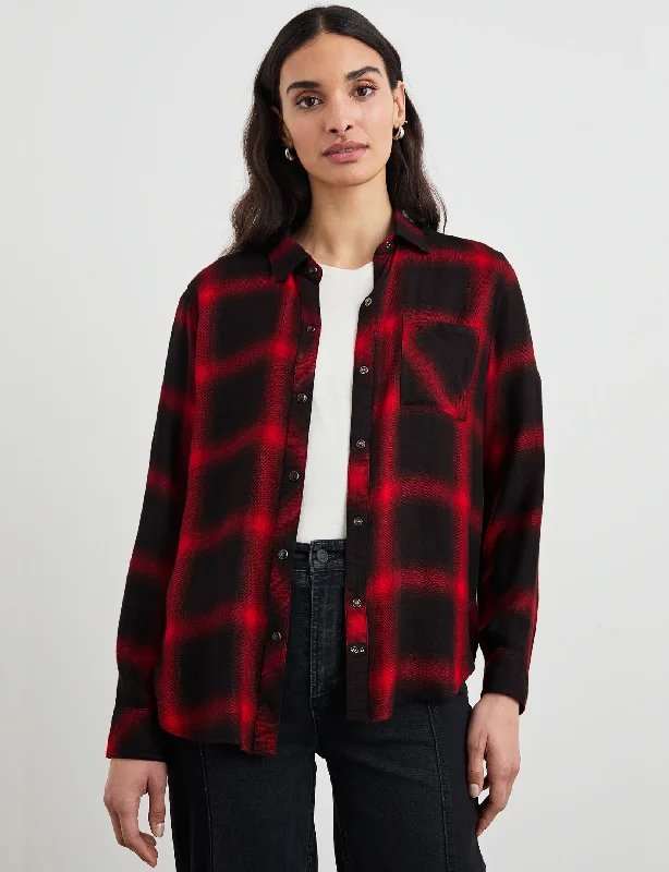 Hunter Plaid Flannel, Diffused Cardinal Black Classic Women's Pin - striped