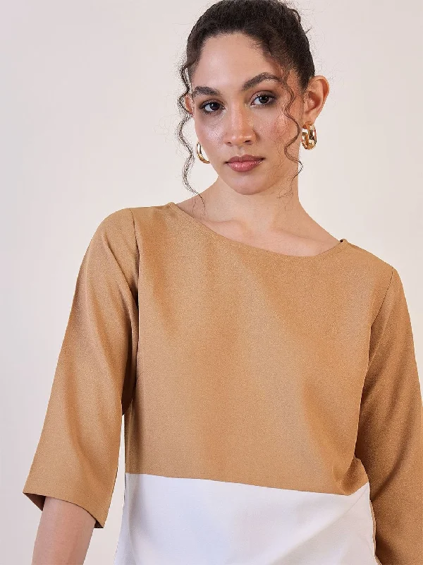 Beige And White Colourblock Top Bold Women's Statement