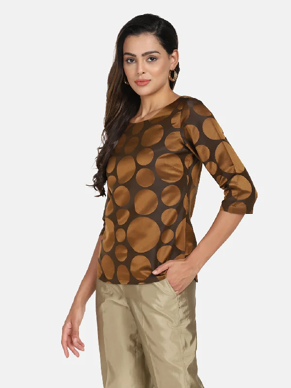 Formal Pure Silk Top - Copper Brown Refined Women's Classic 