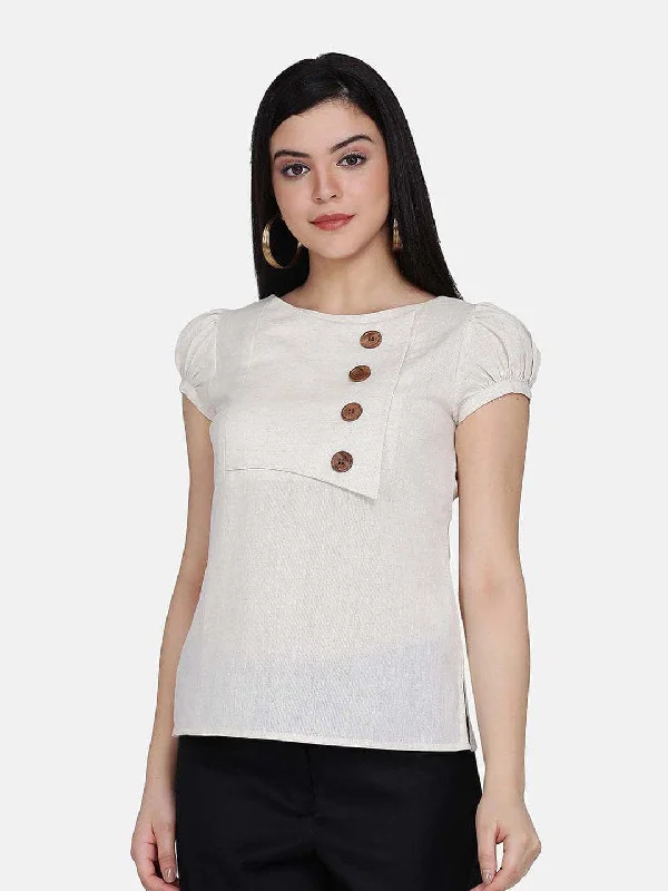 Cotton Flap Detail Top - Beige Edgy Women's Punk