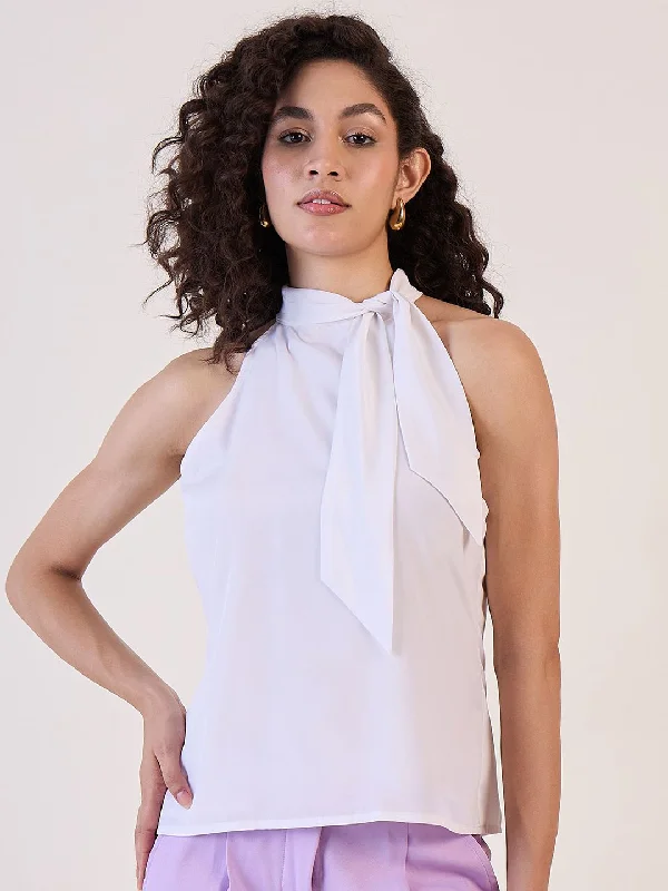 White Halter Neck Top Gym