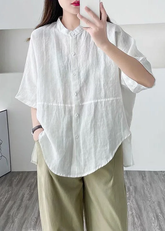 White Side Open Cotton Blouses O Neck Half Sleeve Confident Women's High - fashion