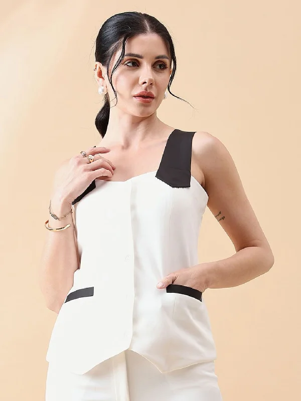 Waist Coat Top - White & Black Sustainable Organic