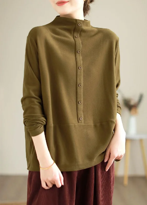 Women Yellow Turtleneck Solid Cotton T Shirt Spring Relaxed Women's 
