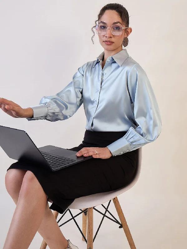 Grey Balloon Sleeve Regular Shirt Sophisticated Women's 