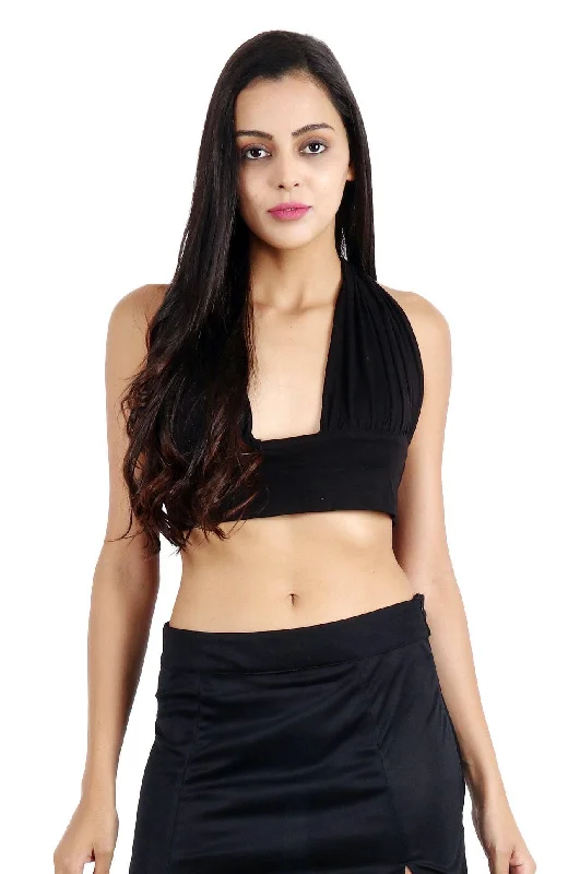 Black Solid Multiway Crop Top Cozy Women's Winter