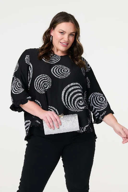 Abstract Print Frill Hem Tunic Top Stylish Women's Tropical 