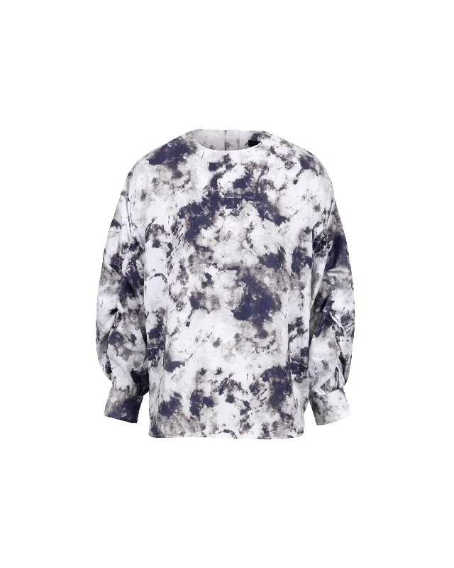 Overall Print Gather Sleeve Blouse Sophisticated Women's 