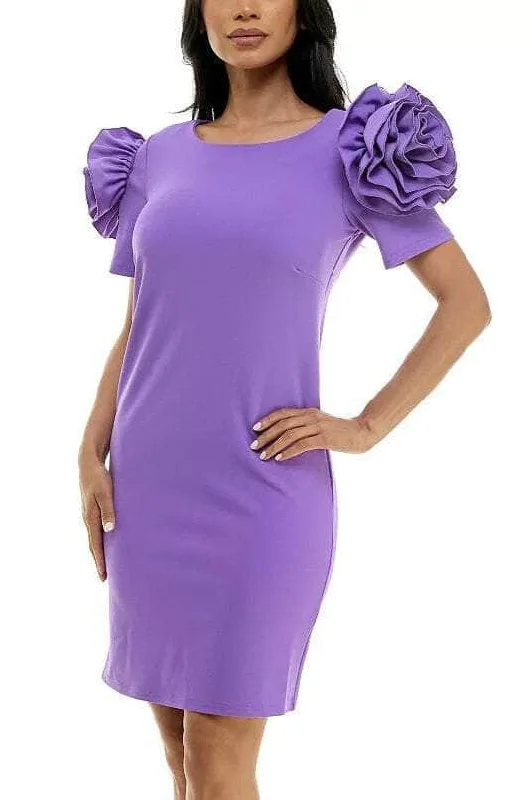 Nina Leonard L9811AF - Floral Accent Short Sleeve Cocktail Dress Polished Women's Silk Nina Leonard L9811AF - Floral Accent Short Sleeve Cocktail Dress Polished Women's Silk