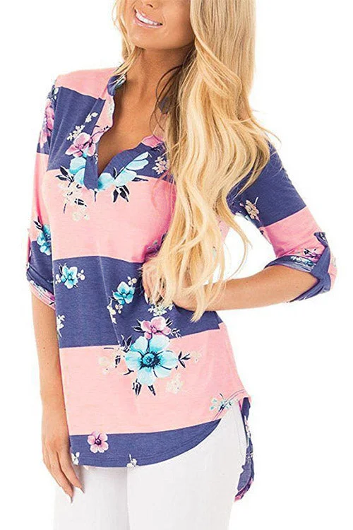 Custom Random Long Sleeves Curved Hem V-Neck Blouses Confident Women's High - fashion