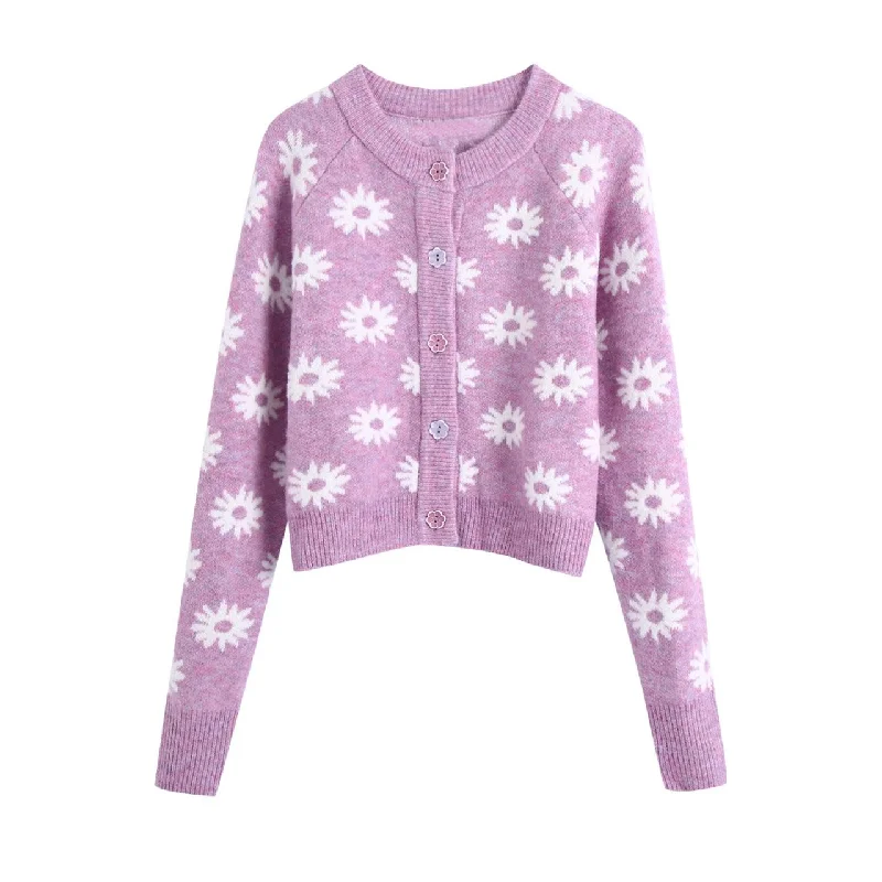 Autumn flower-shaped decorative women's cardigan  1351 Traditional Women's Wool