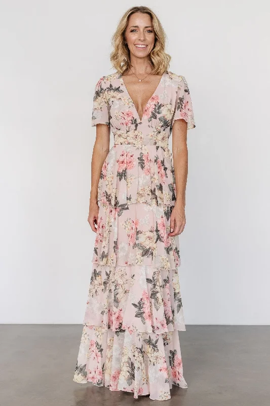Montaigne Ruffle Maxi Dress | Pale Blush Floral Youthful Women's Pop