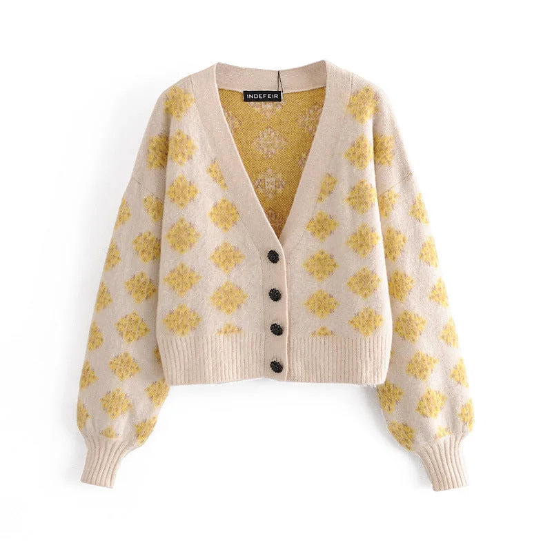 Autumn women's jacquard knit cardigan  1352 Feminine Women's Style 