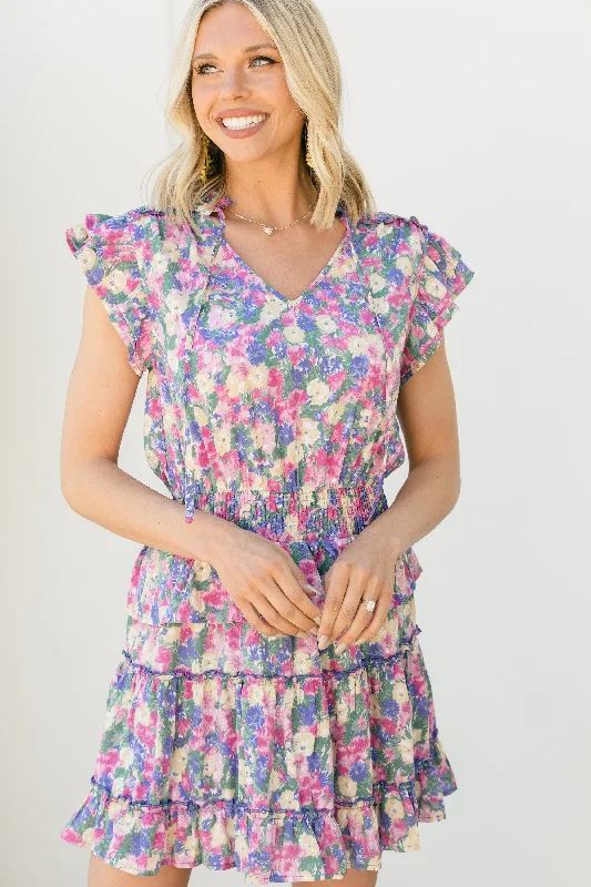 Prove Your Love Pink Ditsy Floral Dress Feminine Women's Soft 