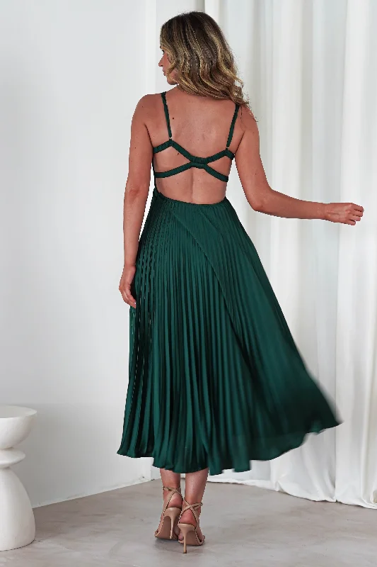 Cheri Pleated Midaxi Dress | Forest Green Bold Women's Animal Print