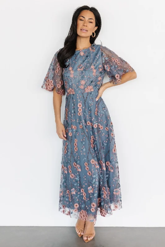 Arabella Embroidered Tulle Maxi Dress | Blue + Pink Practical Women's Multi - 