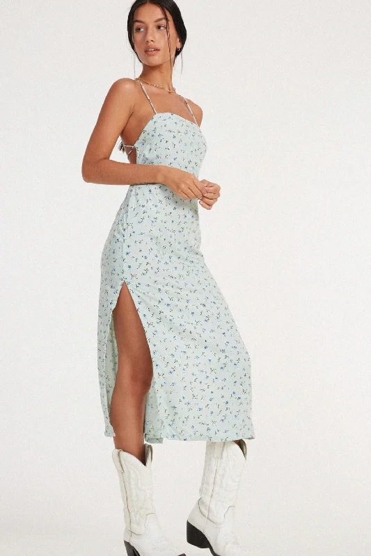 MOTEL ROCKS NOSITA MIDI DRESS IN PRETTY PETAL GREEN Traditional Women's Wool