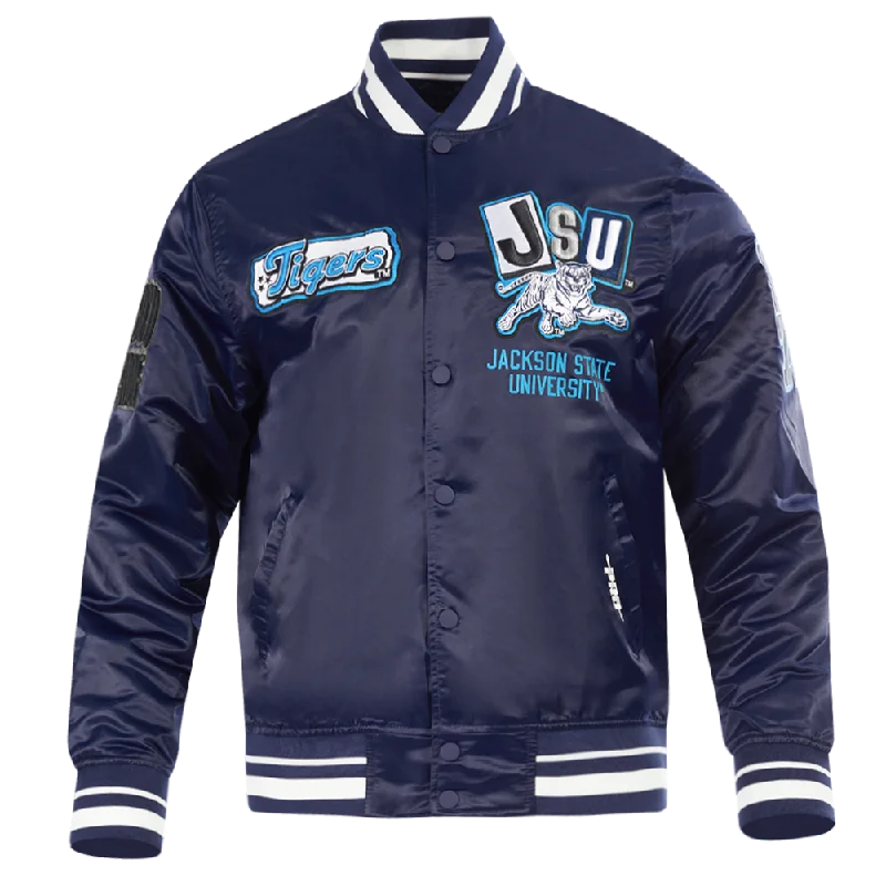 JACKSON STATE UNIVERSITY HOMECOMING MEN'S RIB SATIN JACKET (MIDNIGHT NAVY) Artistic Women's Avant - JACKSON STATE UNIVERSITY HOMECOMING MEN'S RIB SATIN JACKET (MIDNIGHT NAVY) Artistic Women's Avant -
