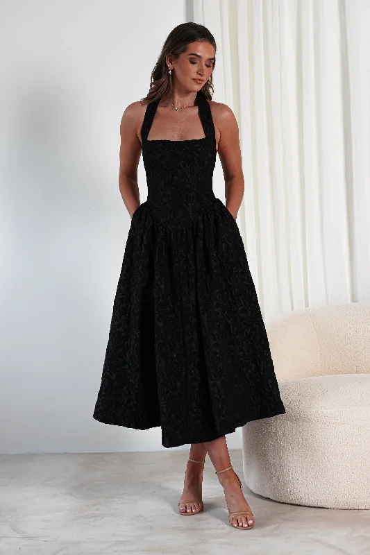Margot Textured Midaxi Dress | Black Earthy Women's 