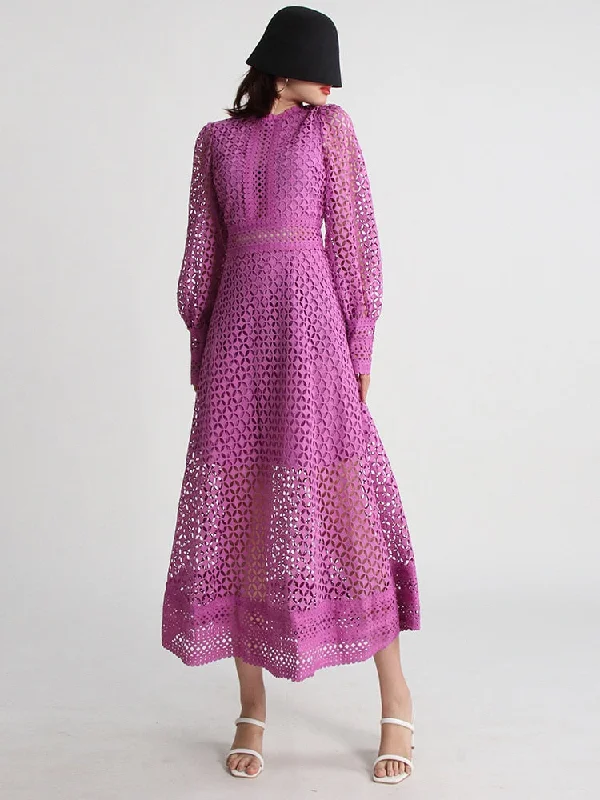 Embroidery Cut Out Midi Dress Trendy Women's 