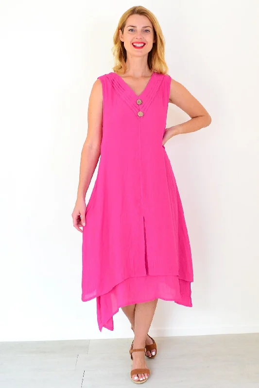 Hot Pink Sleeveless Coconut Button Tunic Dress Artistic Women's Avant - 
