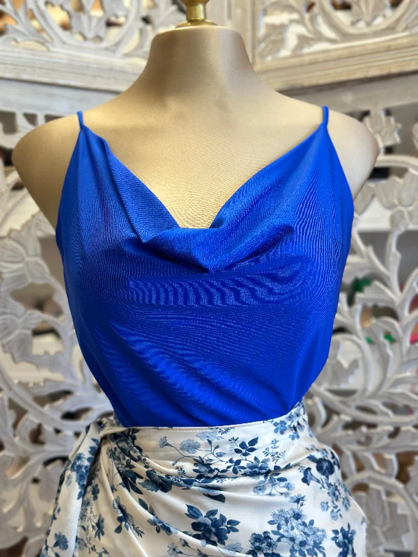 Royal Blue Cowl Neck Blouse Sophisticated Women's 