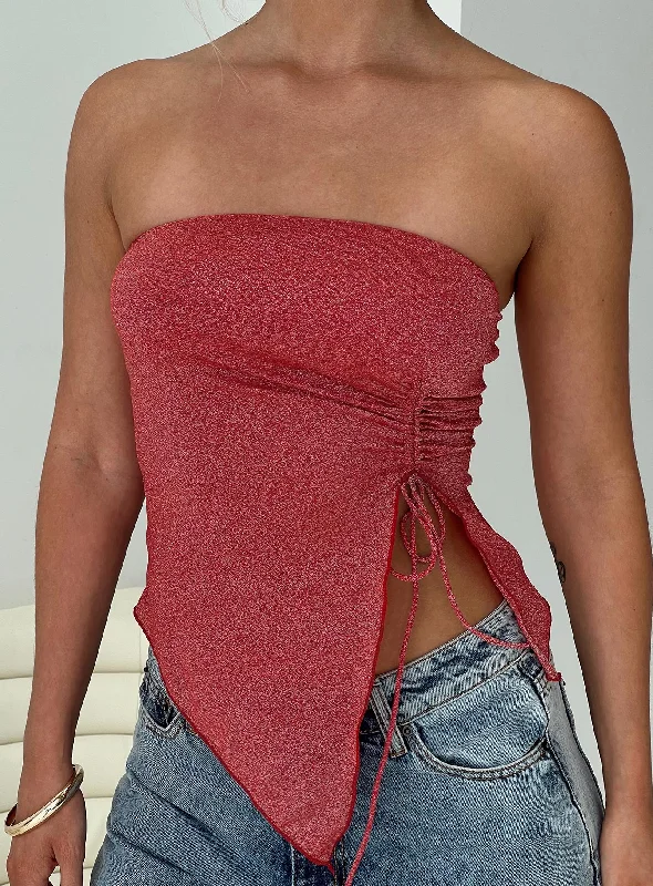 Dessy Strapless Top Red Glitter Sharp Women's Italian