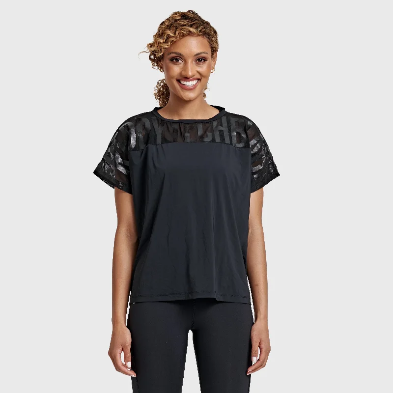 Oversized Mesh Insert Top - Black Refined Women's Velvet