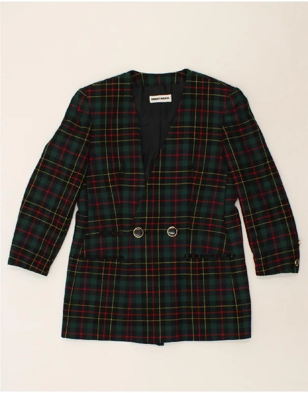 GERRY WEBER Womens Double Breasted Blazer Jacket IT 40 Small Green Check Cozy Women's Winter