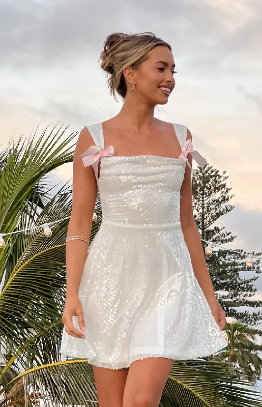 Kairos White Sequin Mini Dress Stylish Women's Neon